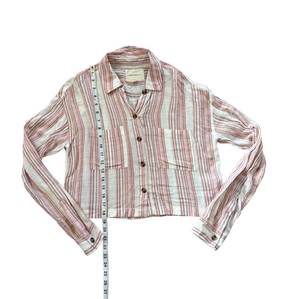 Aeropostale Long Sleeve Striped Button-Down Top Pink White Small‎ - Picture 9 of 13
